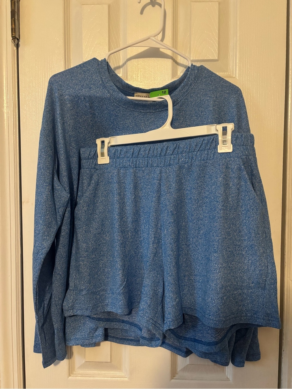 Zenana Outfitters Blue Heather Knit Long Sleeve Top & Shorts Set